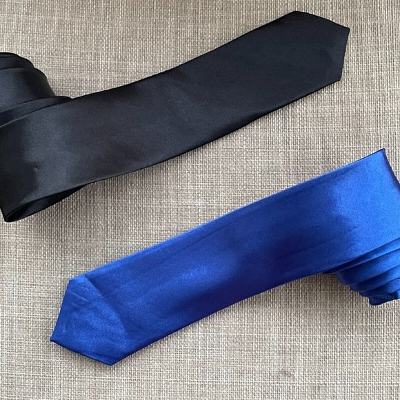 Men Ties Black and Blue Slim Fit Men Necktie Skinny Fashion Ties Lot of 2 - Picture 1 of 12